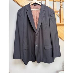 Caravelli Italy Mens Black Blazer Oxford Suit Jacket Sz 52R Preppy Dark Academia